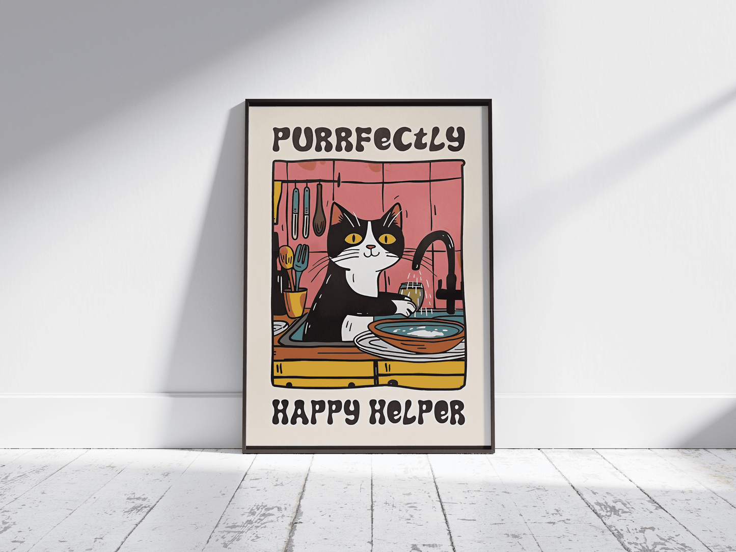 “Purrfectly Happy Helper” - Premium Cotton Canvas Wall Art
