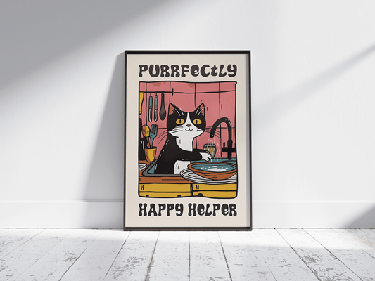 “Purrfectly Happy Helper” - Premium Cotton Canvas Wall Art
