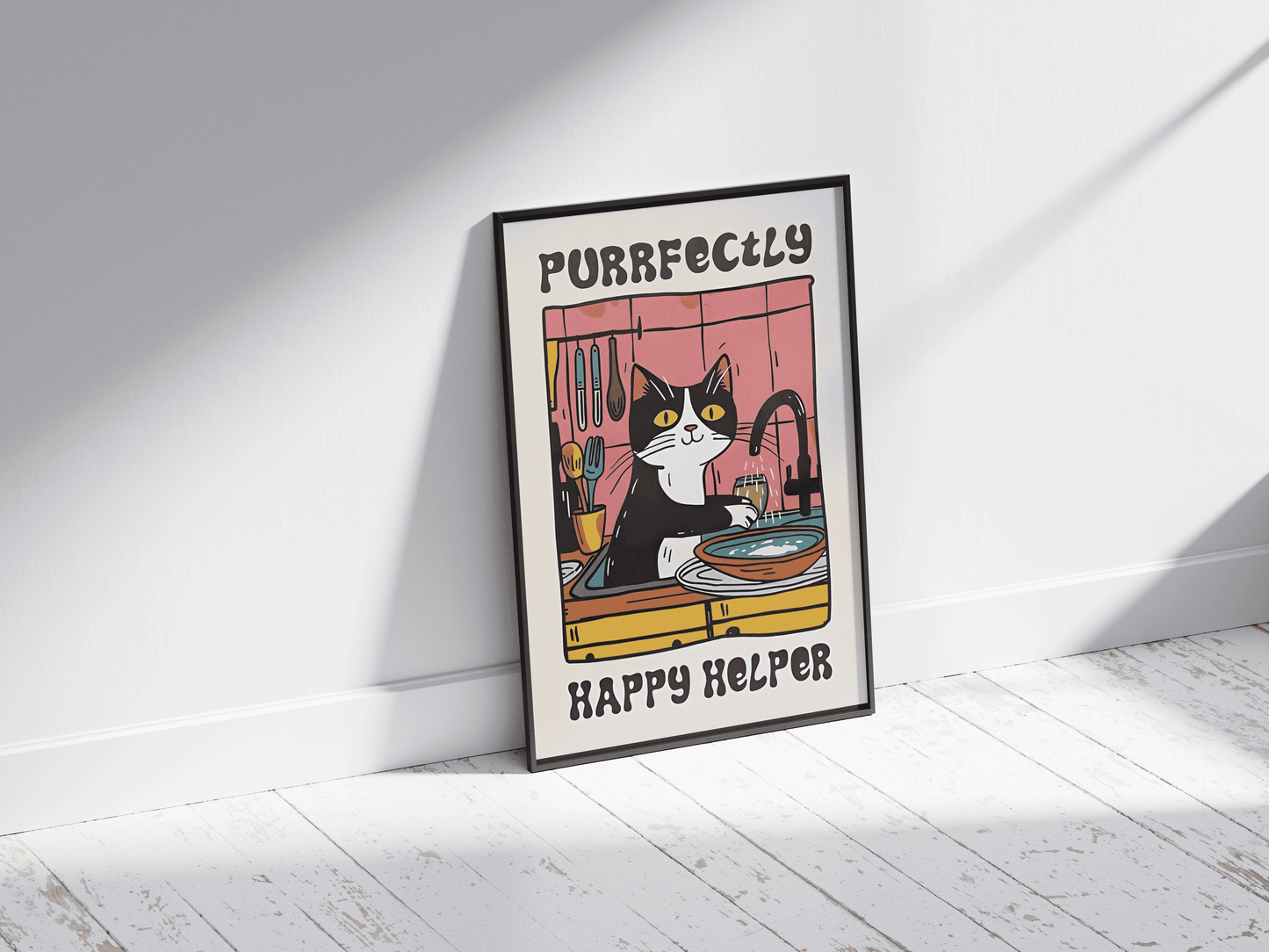 “Purrfectly Happy Helper” - Premium Cotton Canvas Wall Art