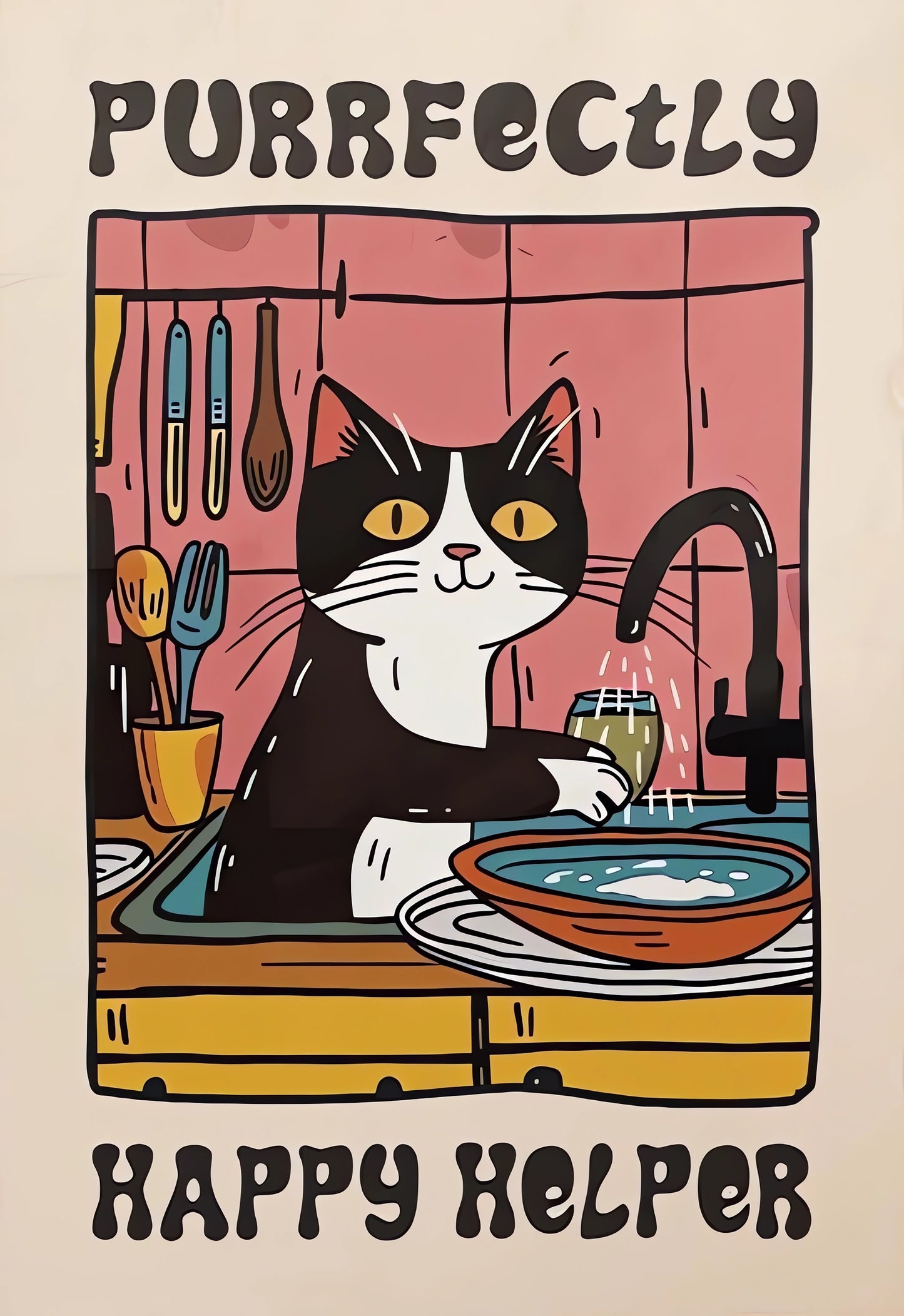“Purrfectly Happy Helper” - Premium Cotton Canvas Wall Art