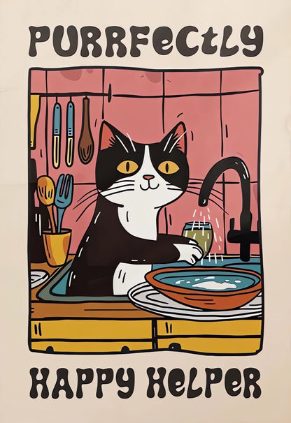 “Purrfectly Happy Helper” - Premium Cotton Canvas Wall Art